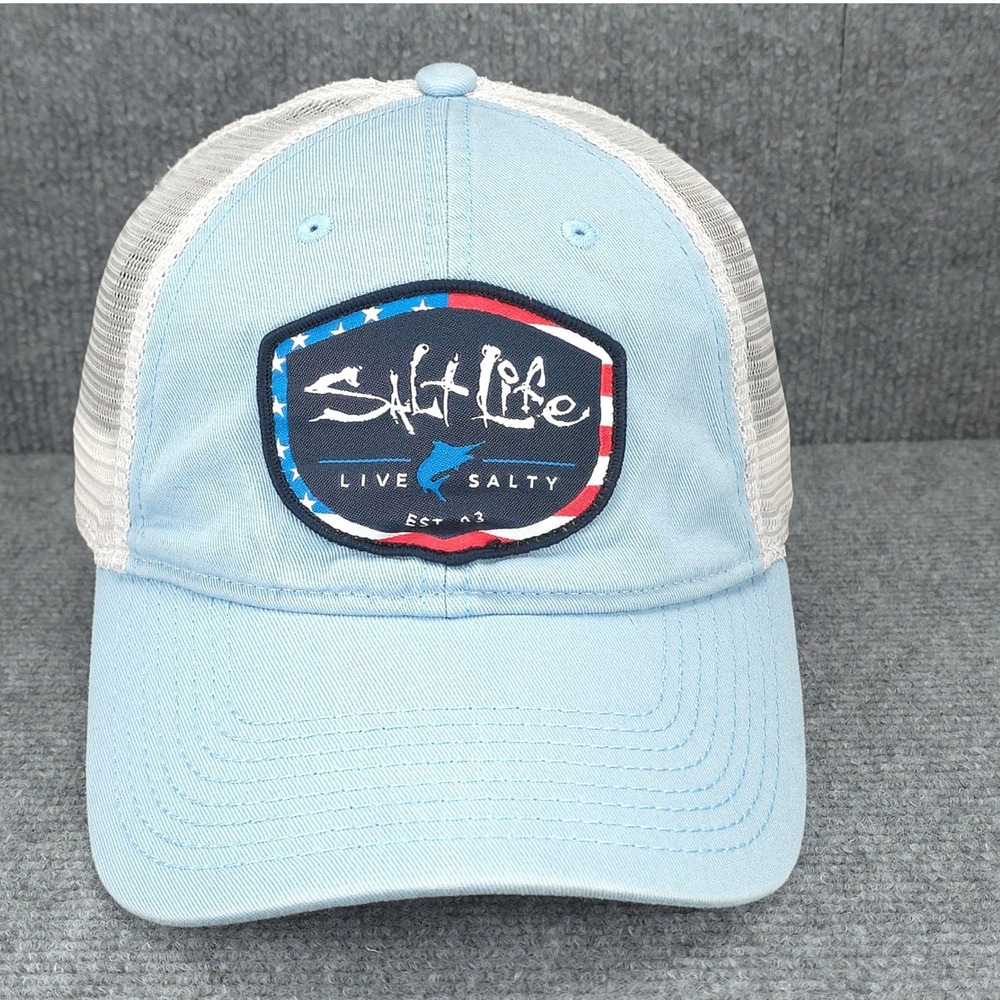 Salt Life Hat Cap Snap Back One Size Light Blue White Fishing Surf Nautical Mens